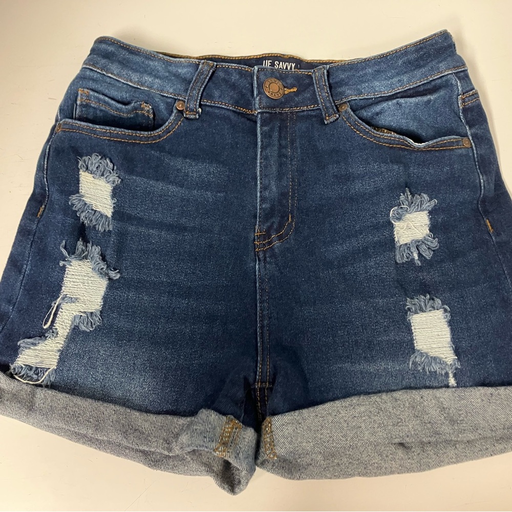 Blue Denim Distressed Shorts